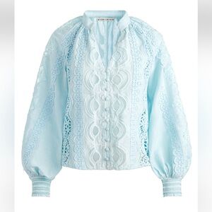 Alice + Olivia 
LESSIE EMBROIDERED BLOUSON SLEEVE BUTTON FRONT BLOUSE